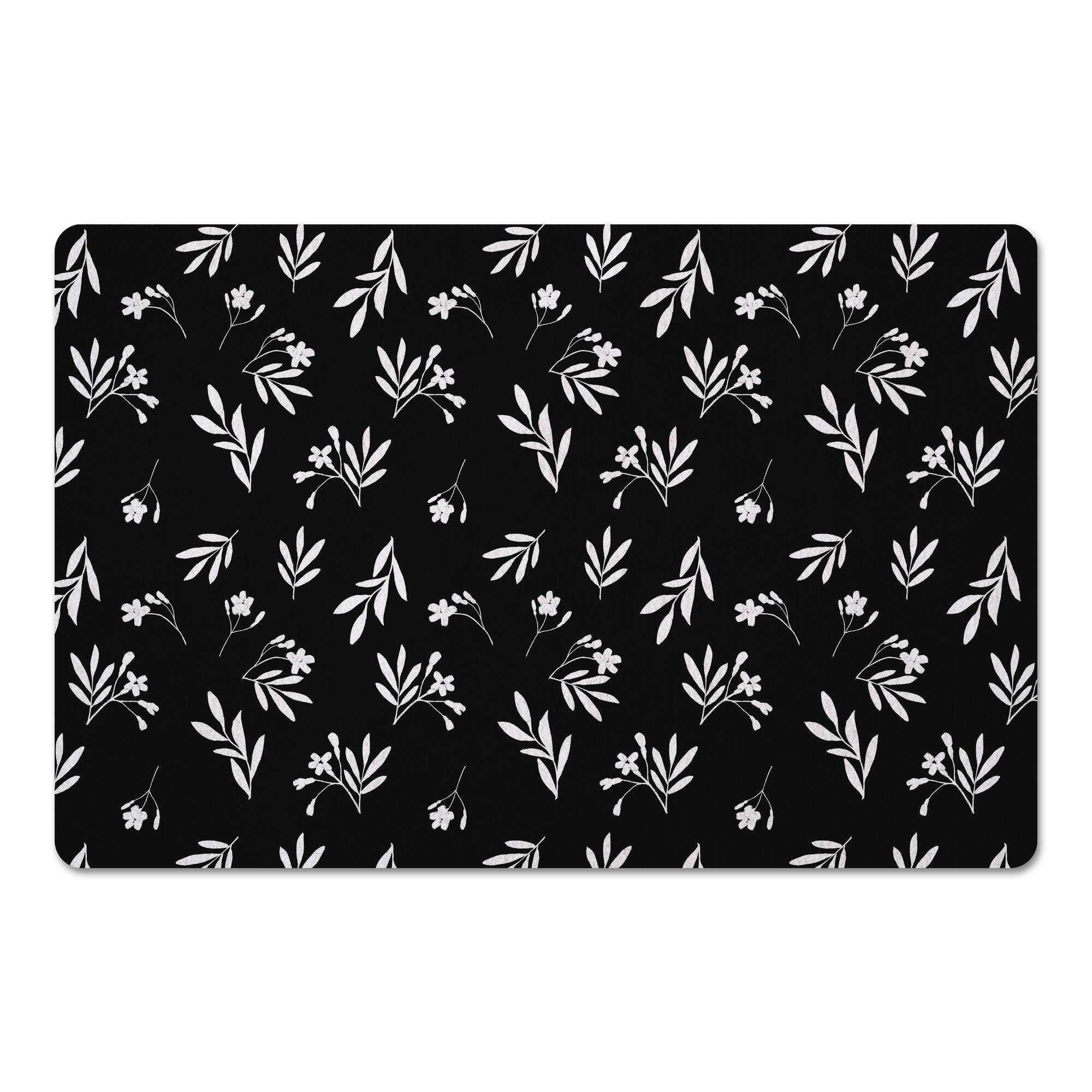 Simple Black Floral 27" x 18" Floor Mat